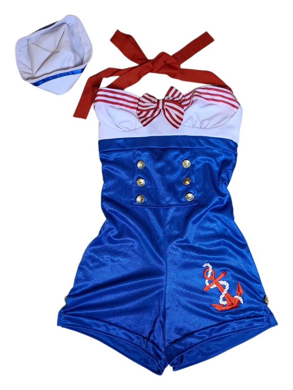 Y2K 2000s Leg Avenue Sailor Romper Costume High Seas Honey 2Pc Xs + Stockings